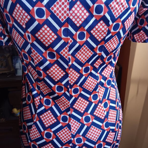 M 1OF1 Vintage Jumpsuit Bellbottom 1970's Zip-Front Mod Geometric Print Handmade - Picture 10 of 11
